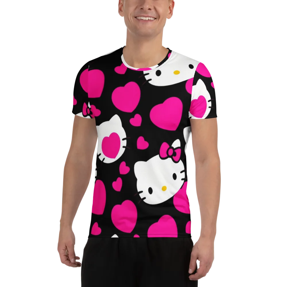 Neon Kitty Hearts on Men's Athletic T-Shirt — Front