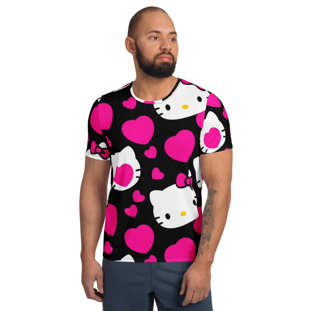 Neon Kitty Hearts on Men's Athletic T-Shirt — Front