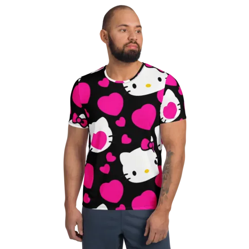 Neon Kitty Hearts on a Men's Athletic T-Shirt
