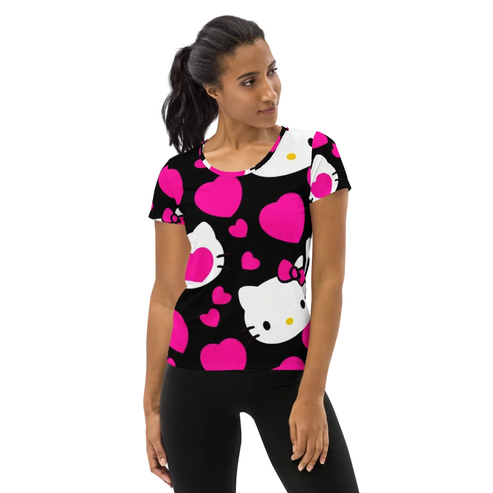 Neon Kitty Hearts on Women's Athletic T-Shirt — Front