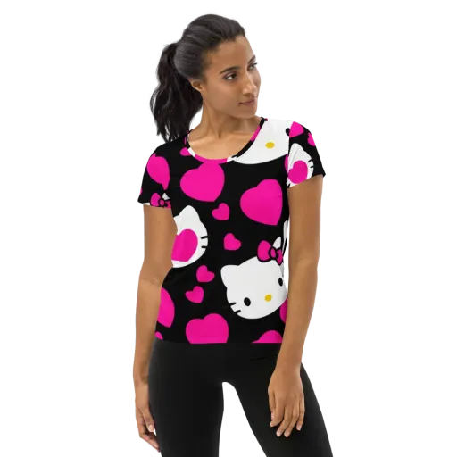 Neon Kitty Hearts on a Women's Athletic T-Shirt
