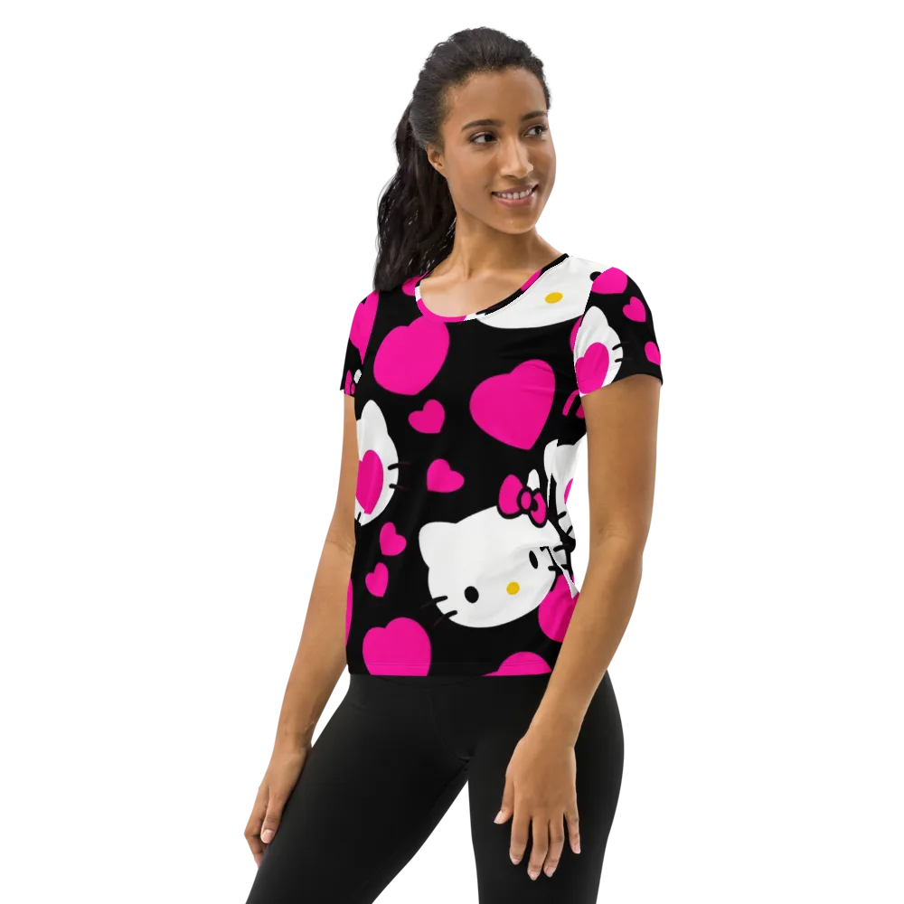 Neon Kitty Hearts on Women's Athletic T-Shirt — Left