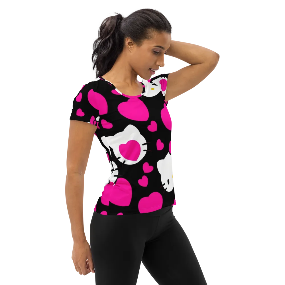 Neon Kitty Hearts on Women's Athletic T-Shirt — Right