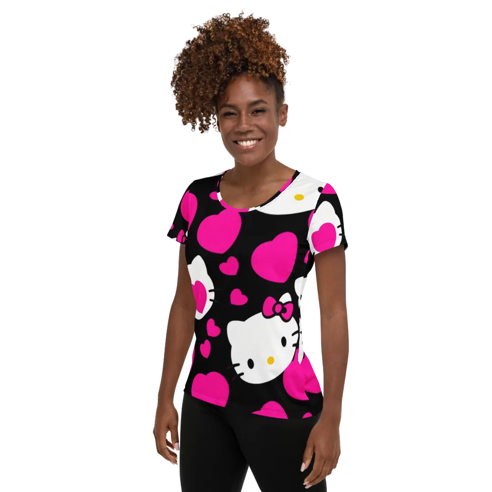 Neon Kitty Hearts on Women's Athletic T-Shirt — Left