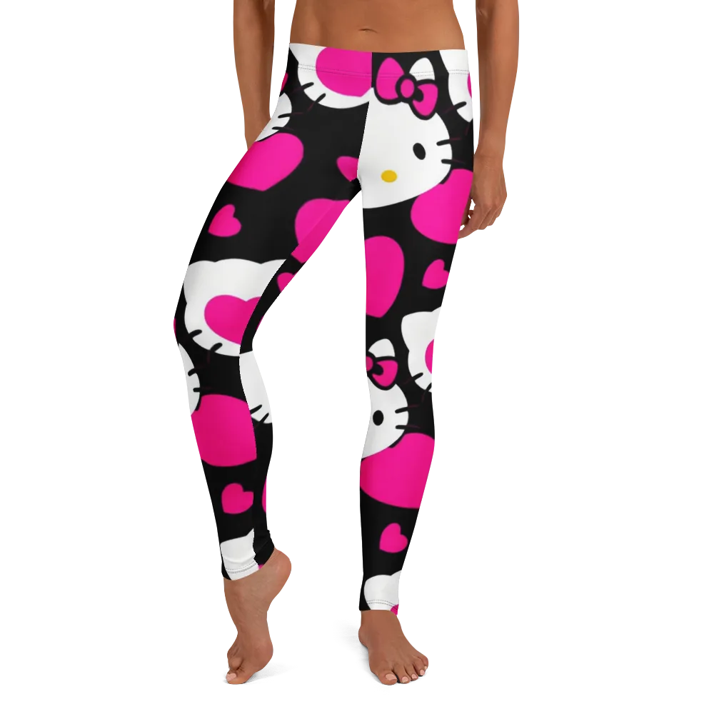 Neon Kitty Hearts on Leggings — Front