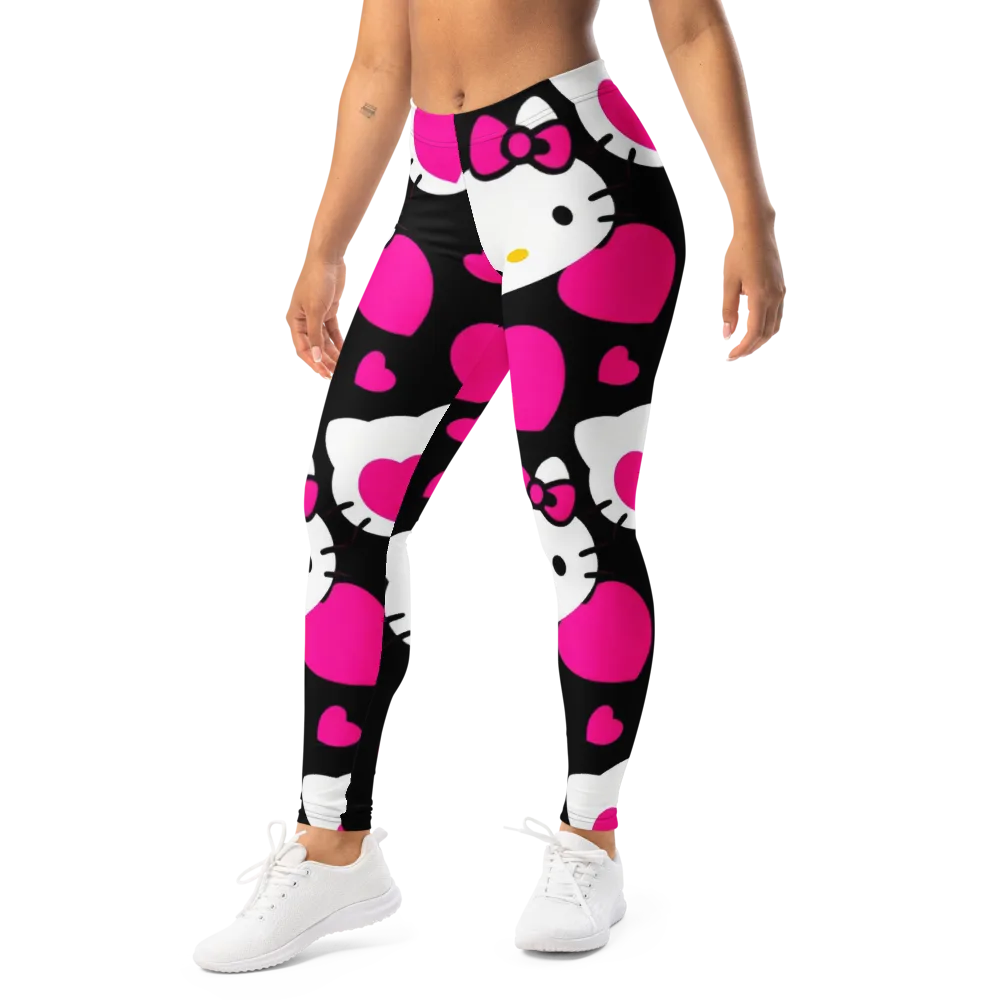 Neon Kitty Hearts on Leggings — Left Front