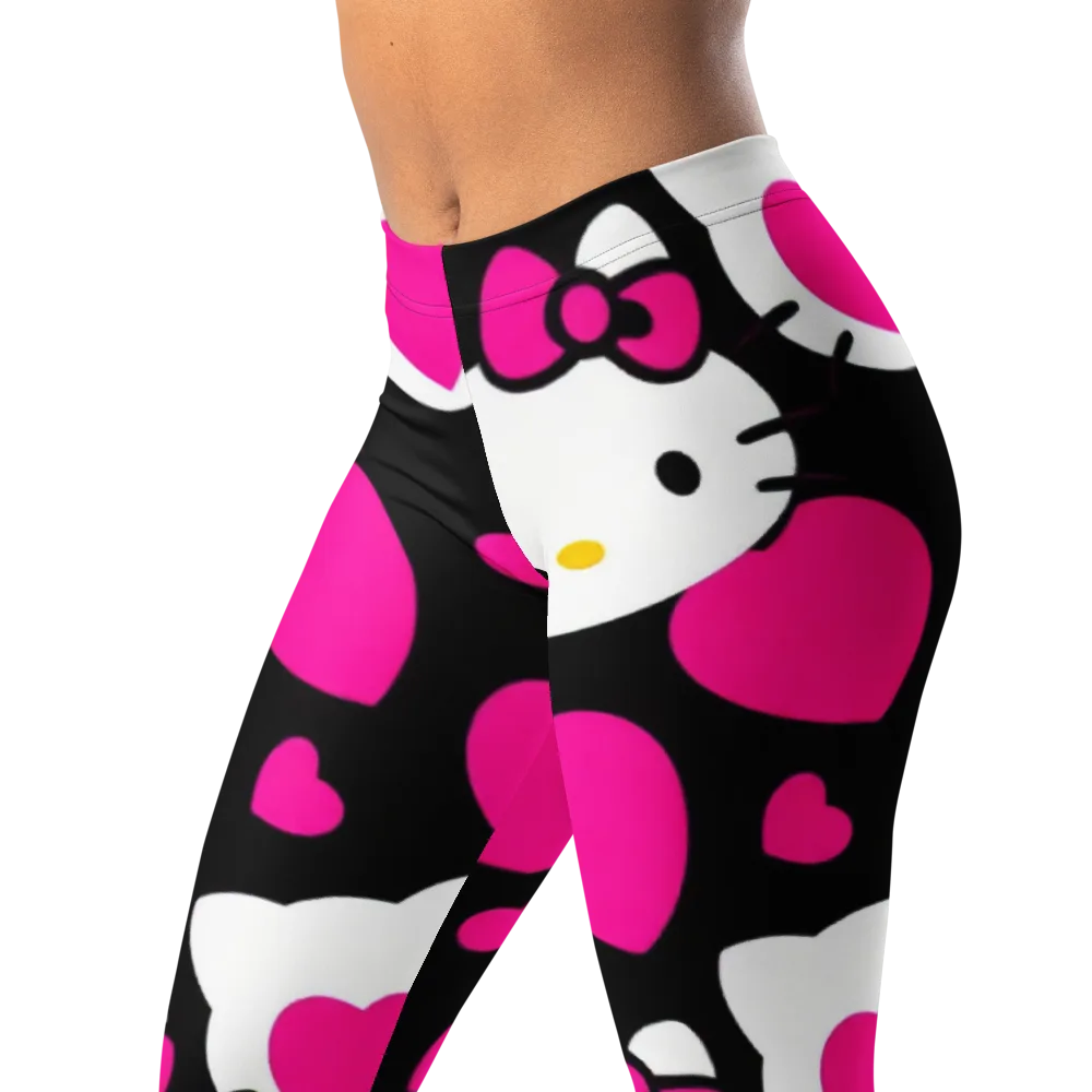 Neon Kitty Hearts on Leggings — Left Front