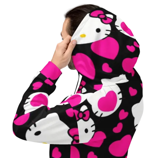 Neon Kitty Hearts on a Hoodie
