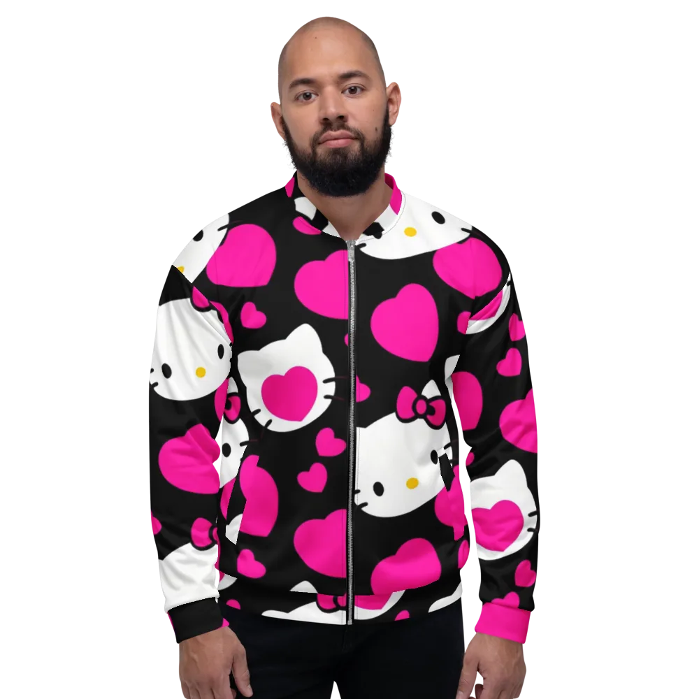 Neon Kitty Hearts on Bomber Jacket — Front