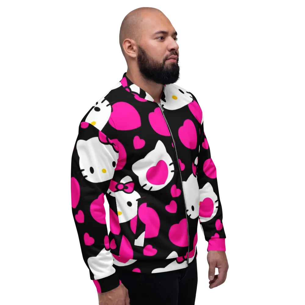 Neon Kitty Hearts on Bomber Jacket — Right