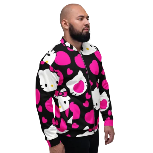 Neon Kitty Hearts on a Bomber Jacket