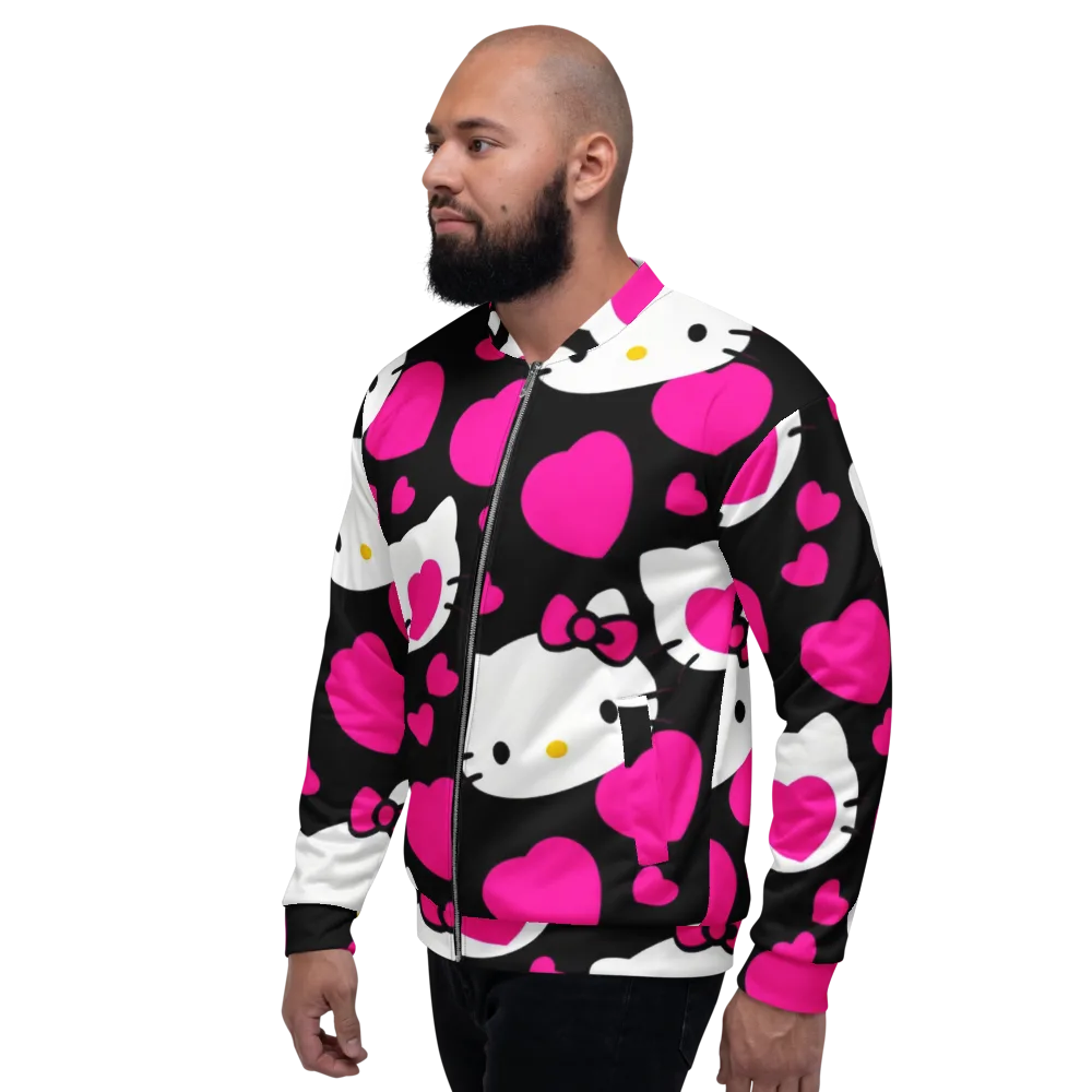 Neon Kitty Hearts on Bomber Jacket — Left