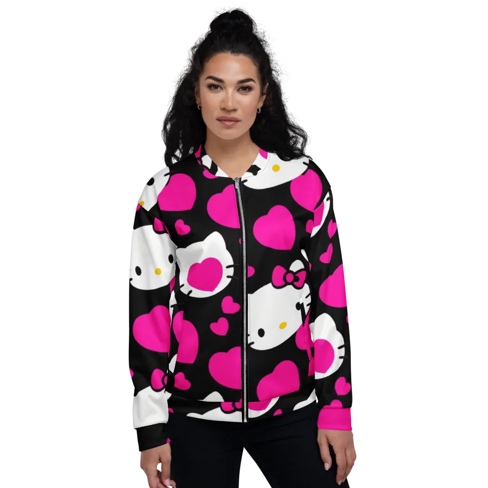 Neon Kitty Hearts on Bomber Jacket — Front