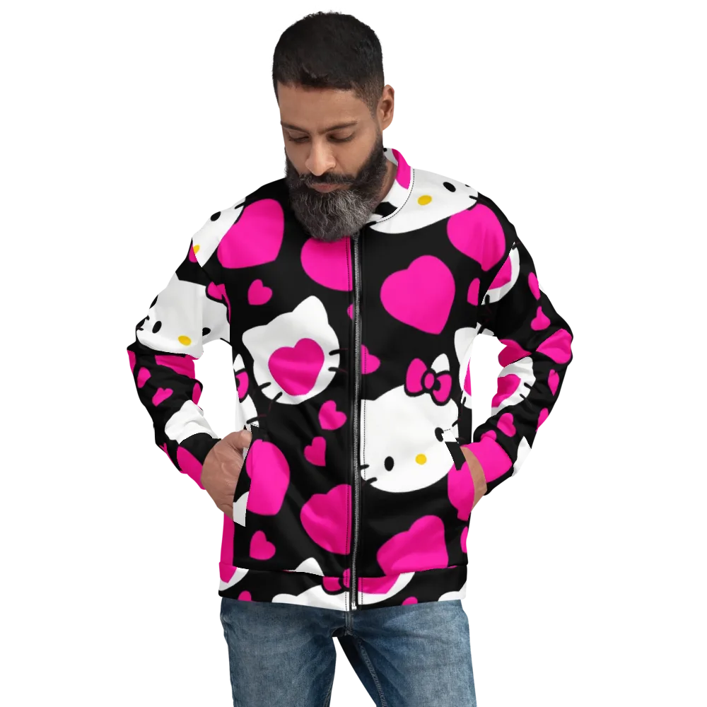 Neon Kitty Hearts on Bomber Jacket — Front