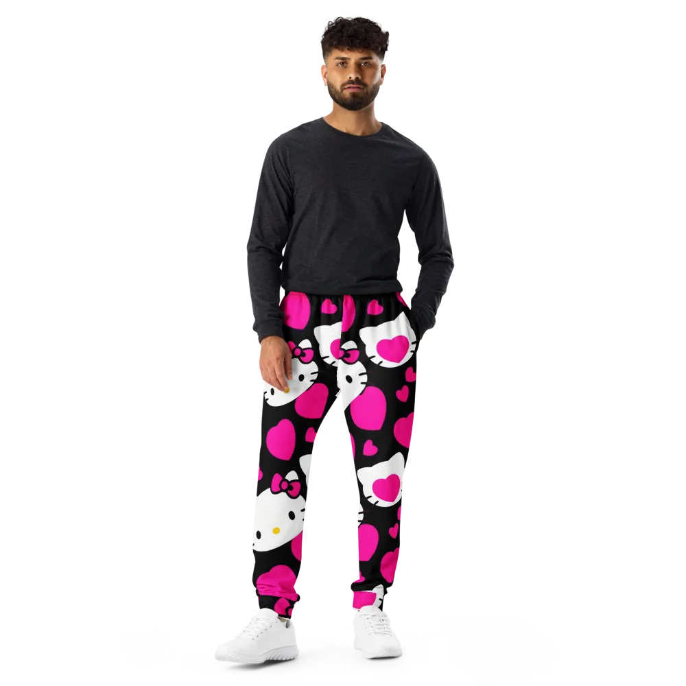 Neon Kitty Hearts on Men's Joggers — Front