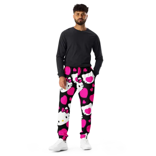 Neon Kitty Hearts on a Men's Joggers