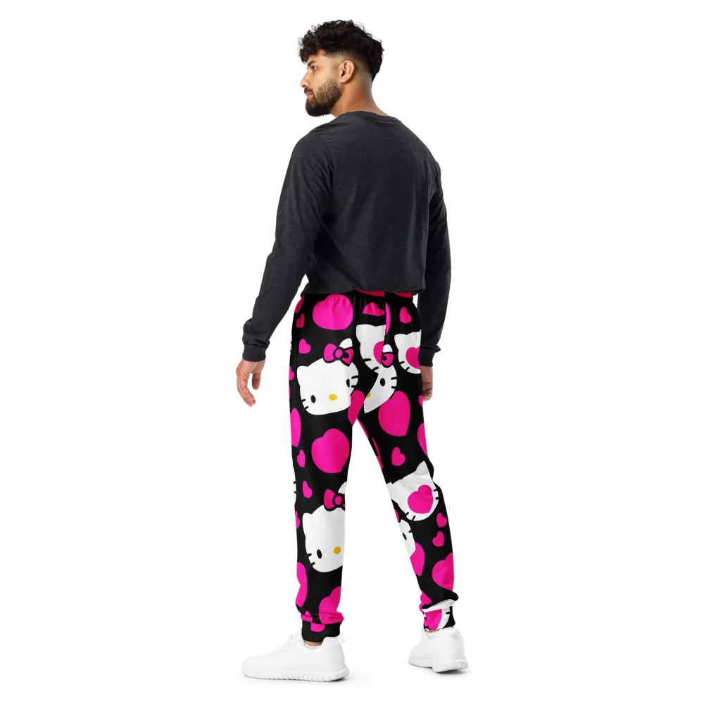 Neon Kitty Hearts on Men's Joggers — Back