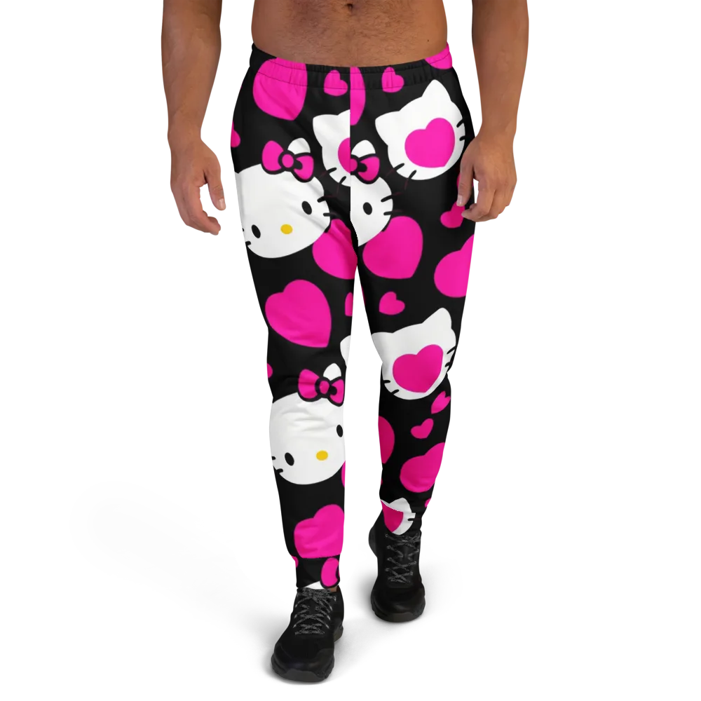 Neon Kitty Hearts on Men's Joggers — Front