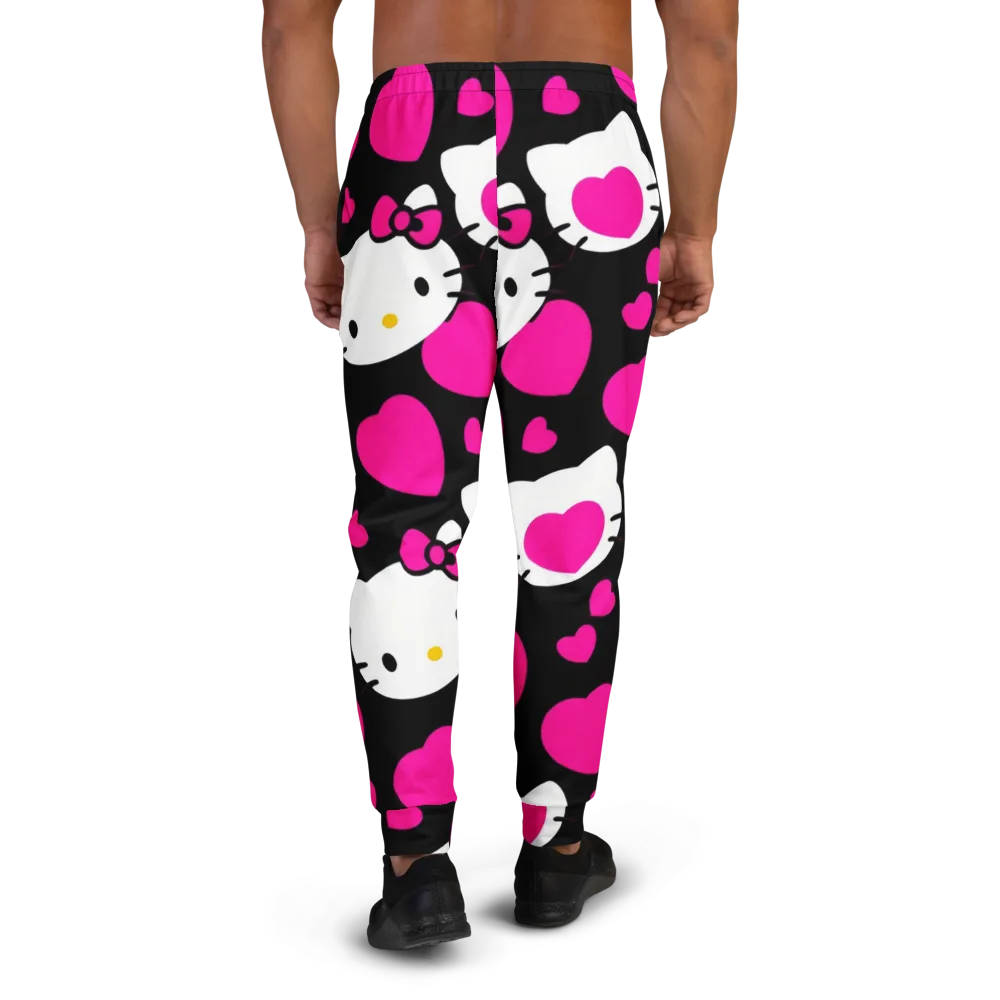 Neon Kitty Hearts on Men's Joggers — Back