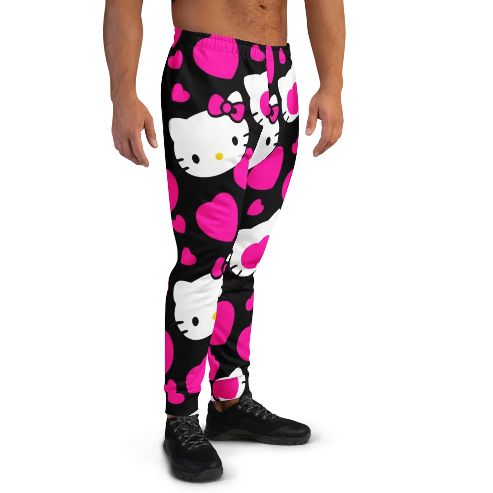 Neon Kitty Hearts on Men's Joggers — Right