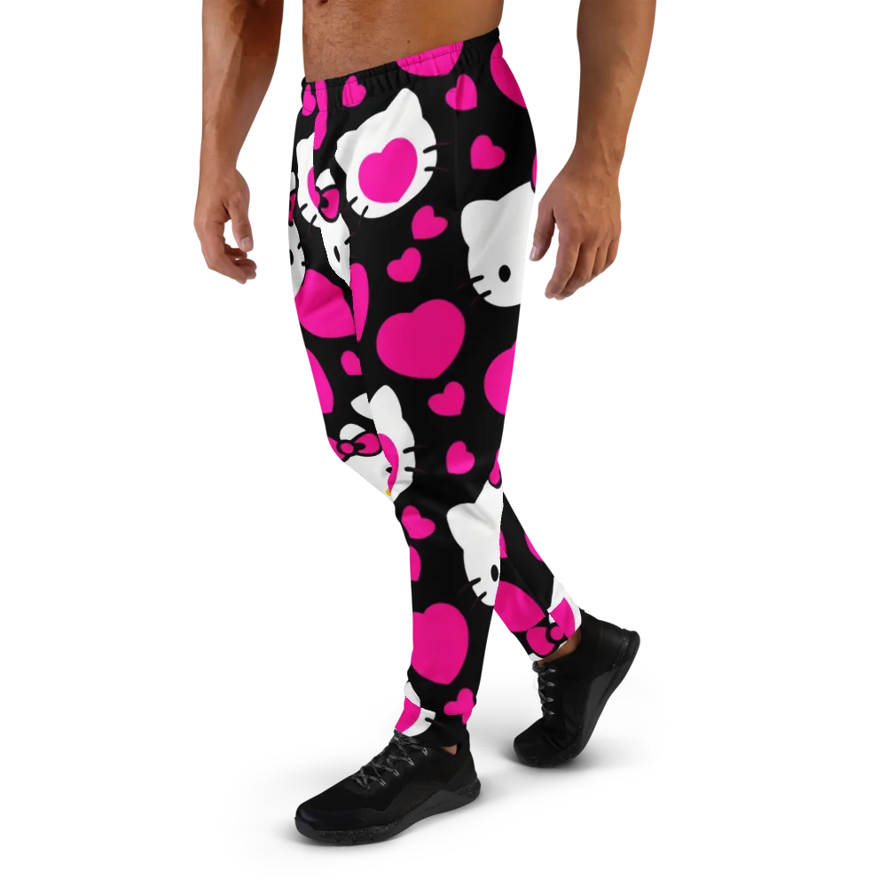Neon Kitty Hearts on Men's Joggers — Left