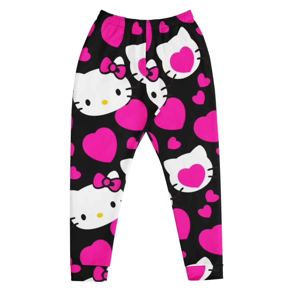 Neon Kitty Hearts on Men's Joggers — Front