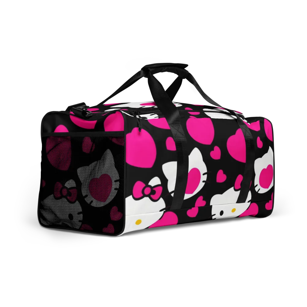Neon Kitty Hearts on Duffle Bag — Right Front