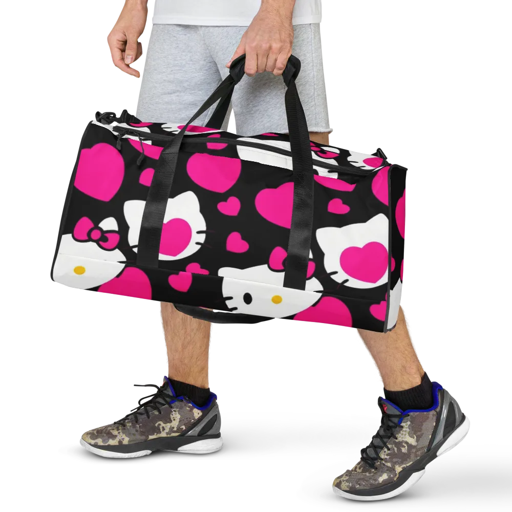 Neon Kitty Hearts on Duffle Bag — Front