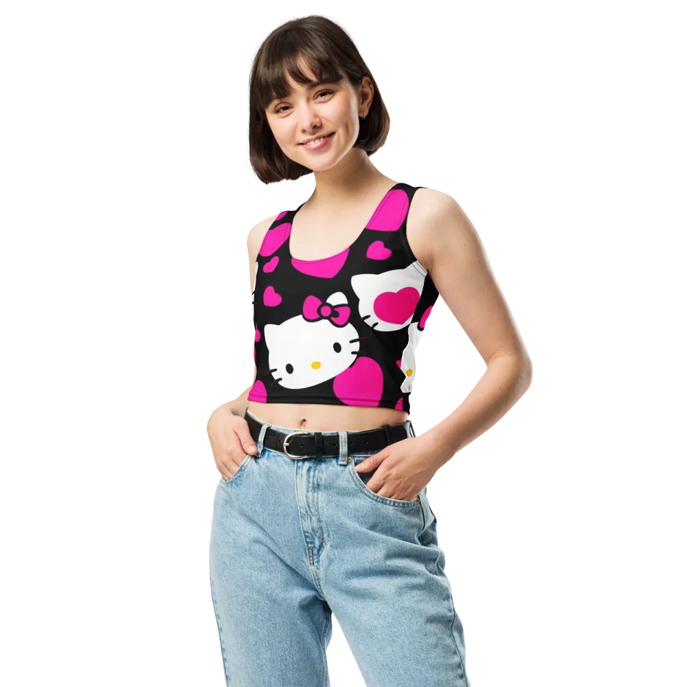 Neon Kitty Hearts on Crop Top — Front