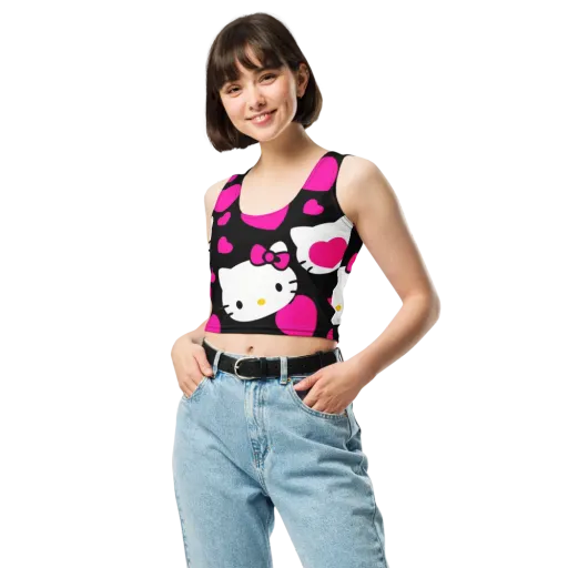 Neon Kitty Hearts on a Crop Top