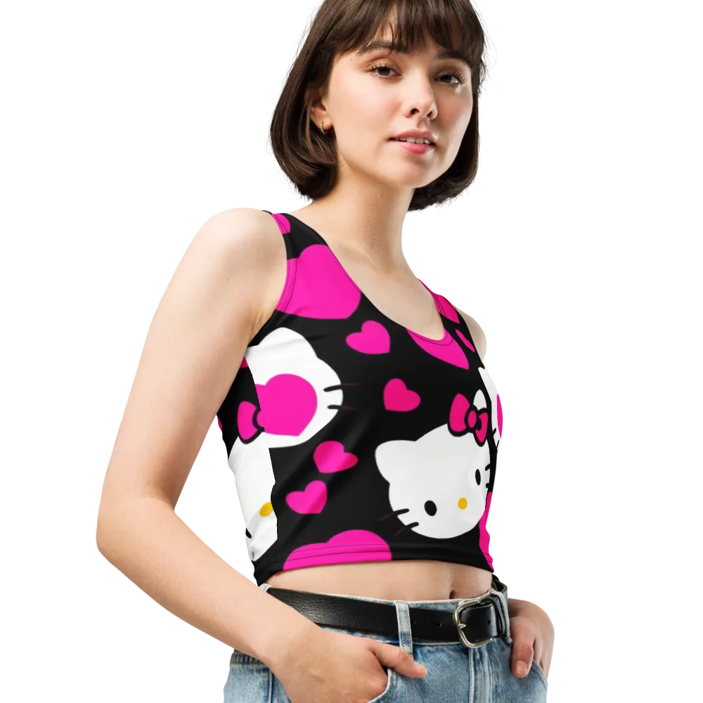 Neon Kitty Hearts on Crop Top — Right Front
