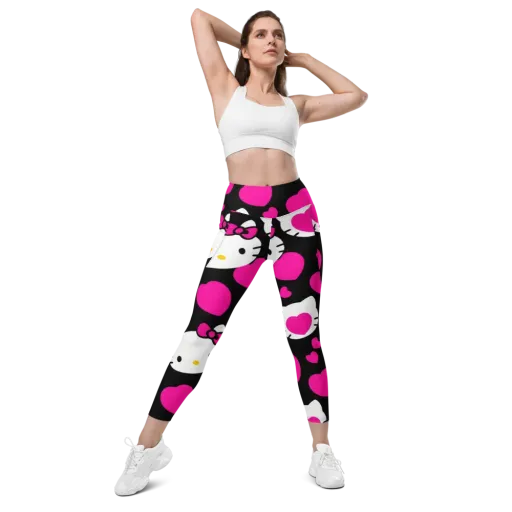 Neon Kitty Hearts on a Leggings with Pockets