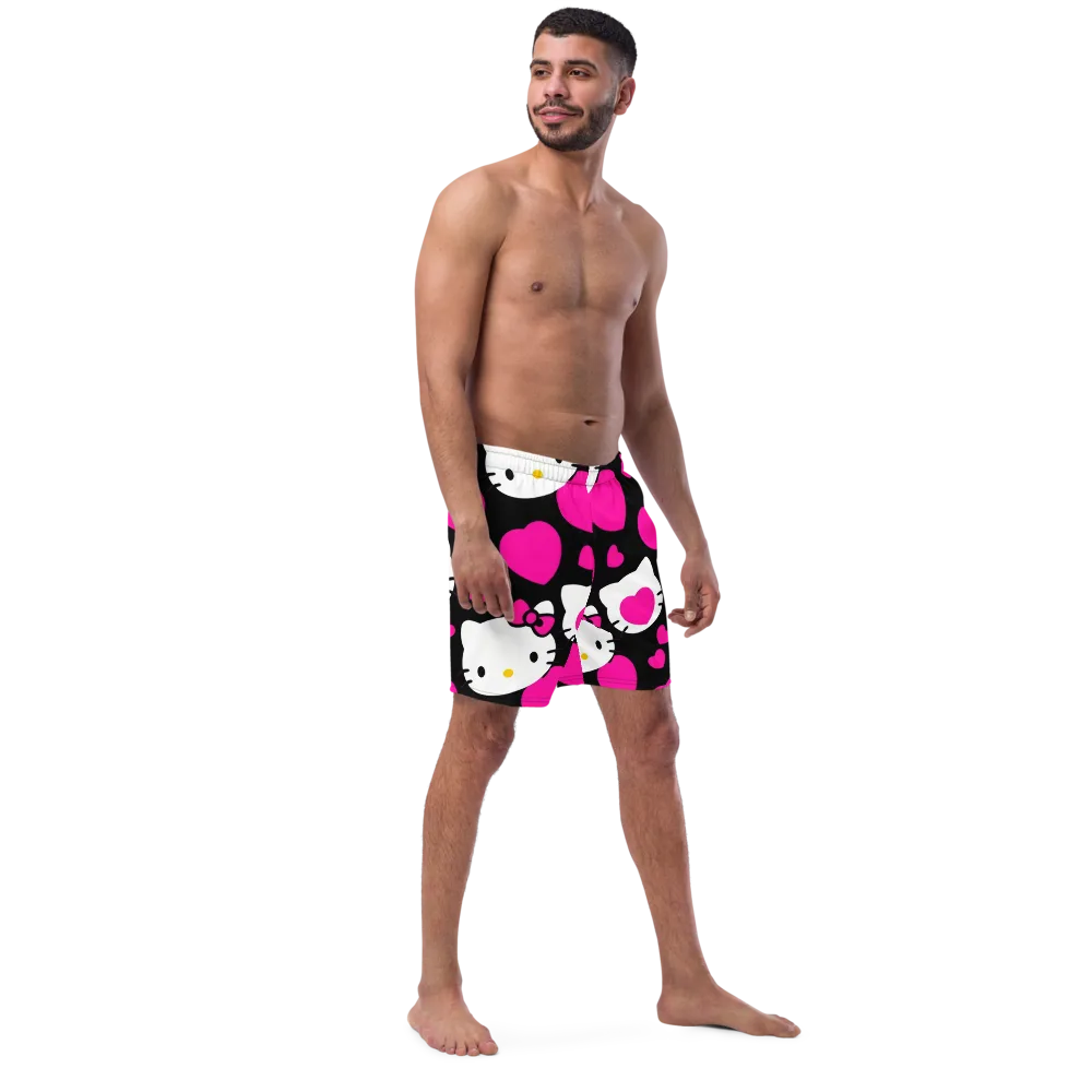 Neon Kitty Hearts on Swim Trunks — Right Front