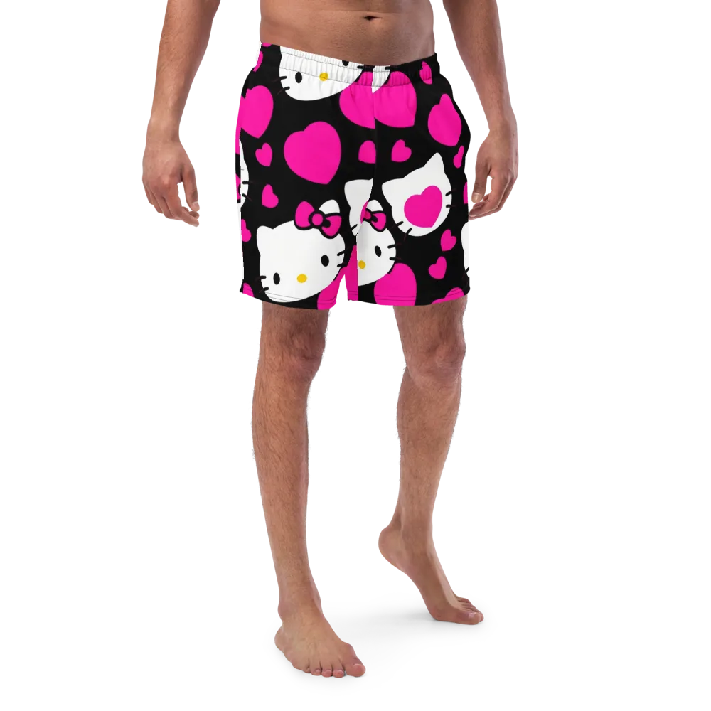 Neon Kitty Hearts on Swim Trunks — Front