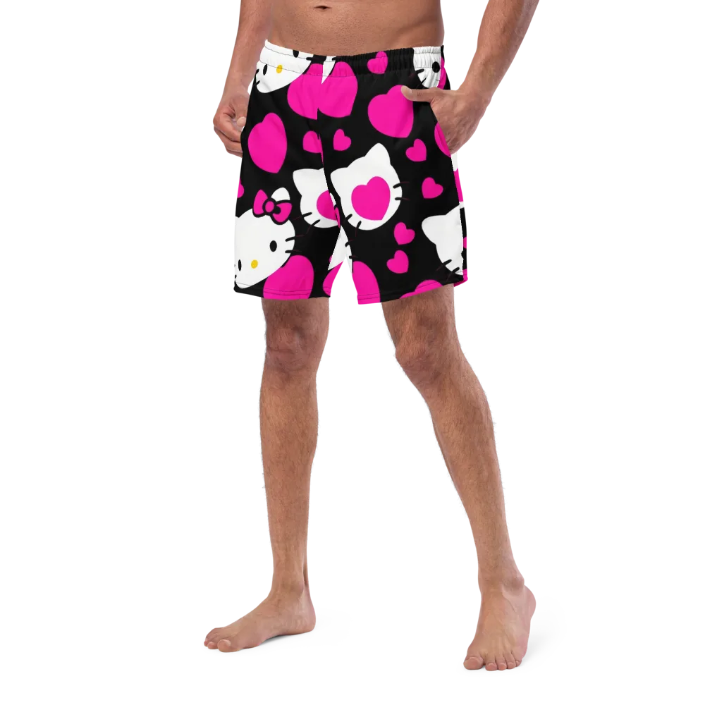 Neon Kitty Hearts on Swim Trunks — Left Front
