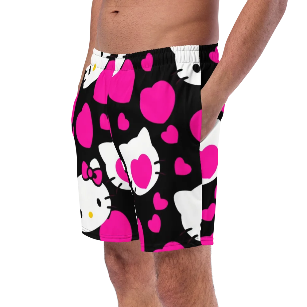 Neon Kitty Hearts on Swim Trunks — Left Front