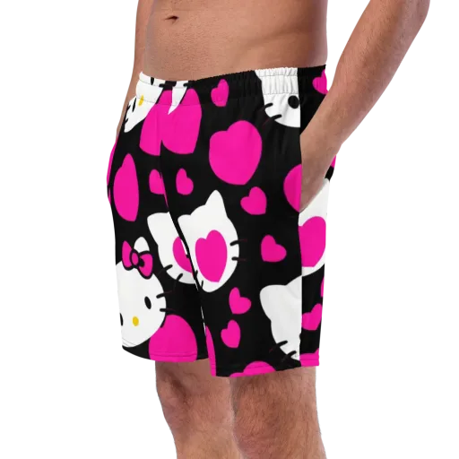 Neon Kitty Hearts on a Swim Trunks
