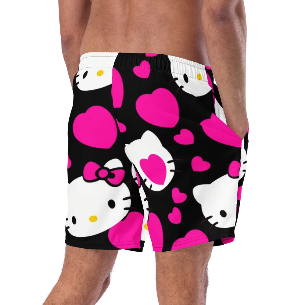 Neon Kitty Hearts on Swim Trunks — Right Back