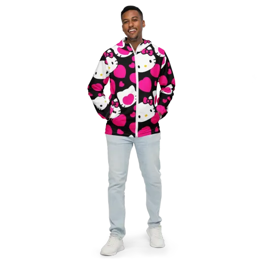 Neon Kitty Hearts on a Men's Windbreaker