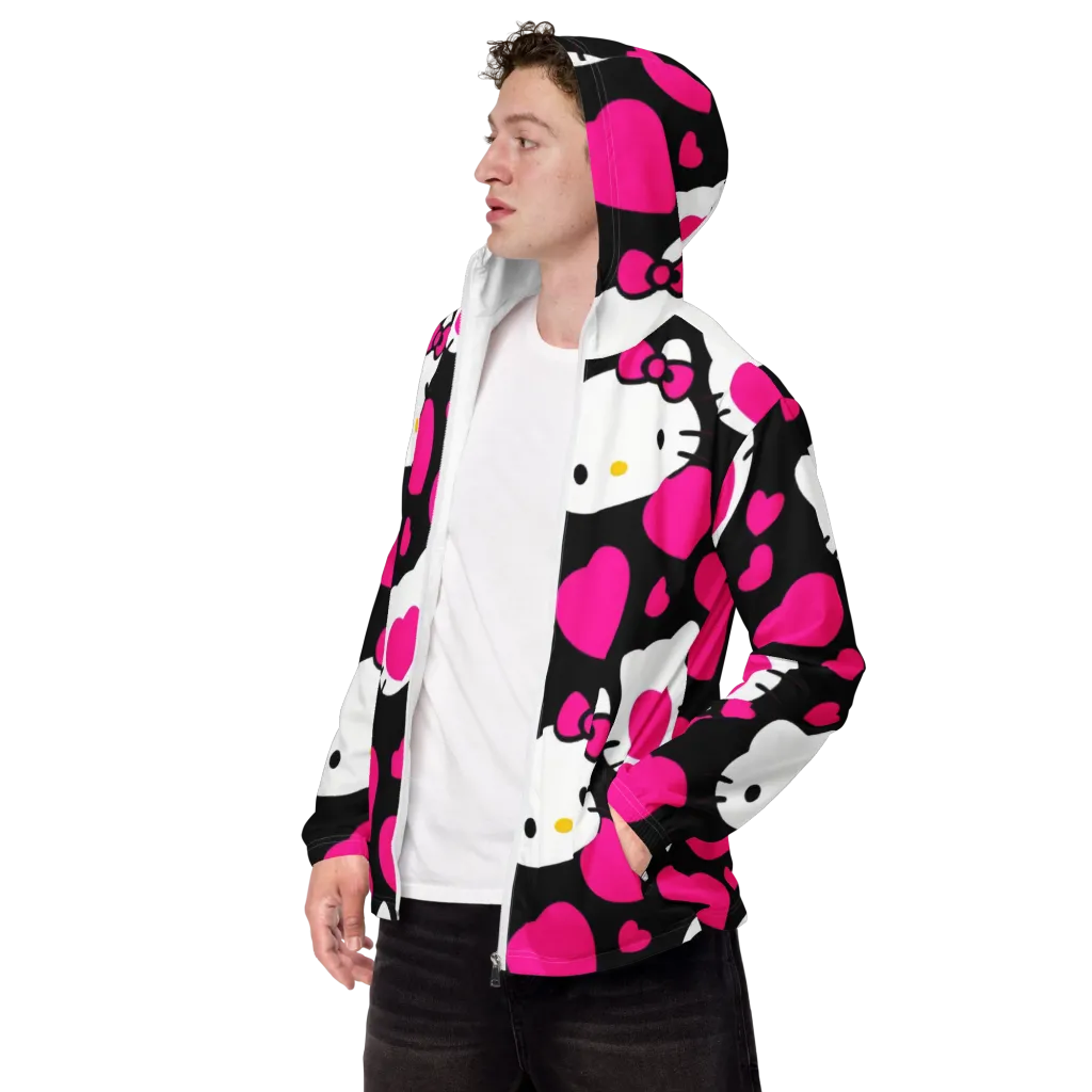 Neon Kitty Hearts on Men's Windbreaker — Left Front