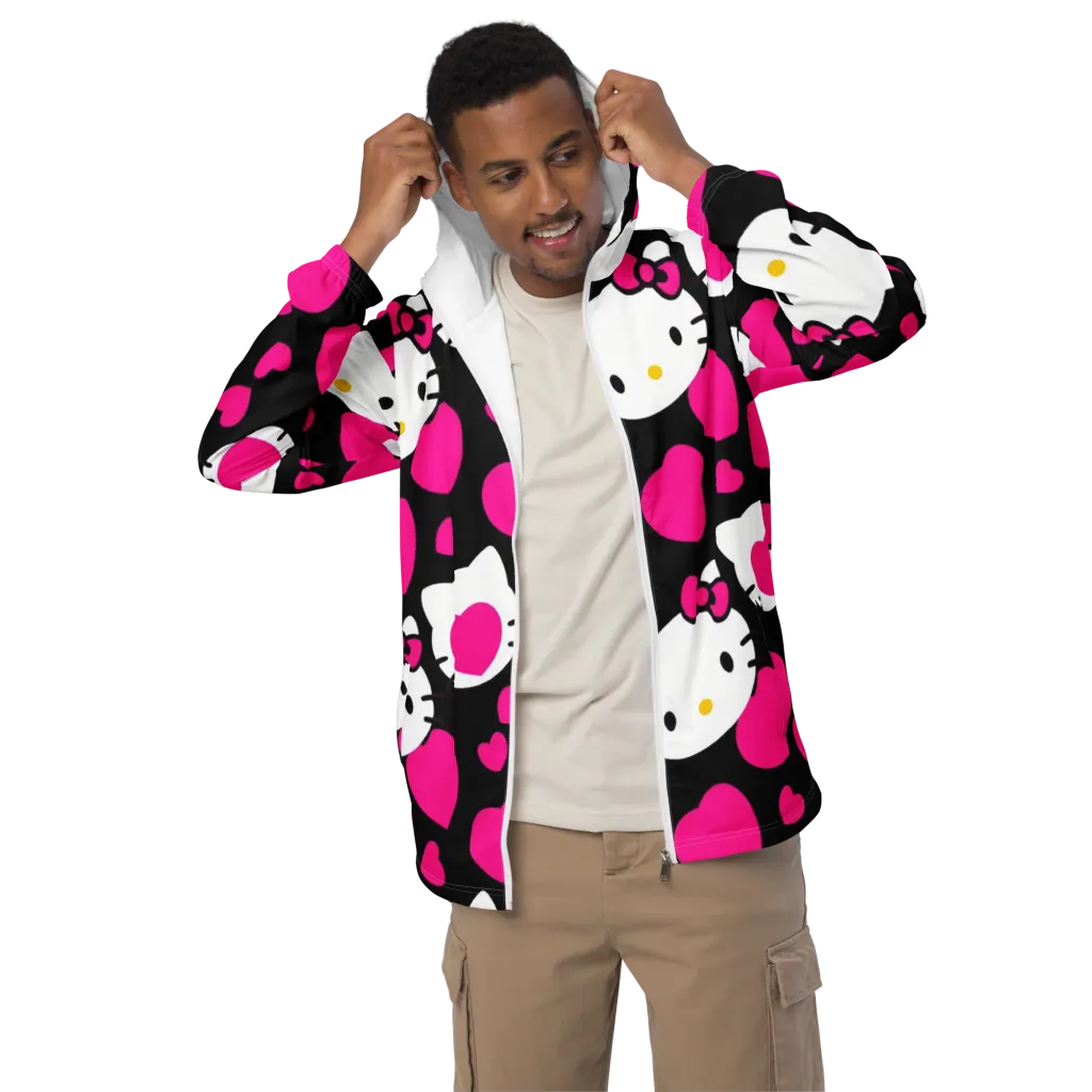 Neon Kitty Hearts on Men's Windbreaker — Front