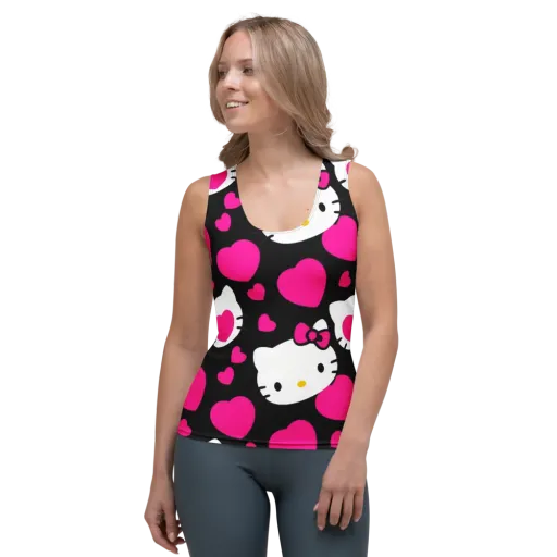 Neon Kitty Hearts on a Women's Tank Top