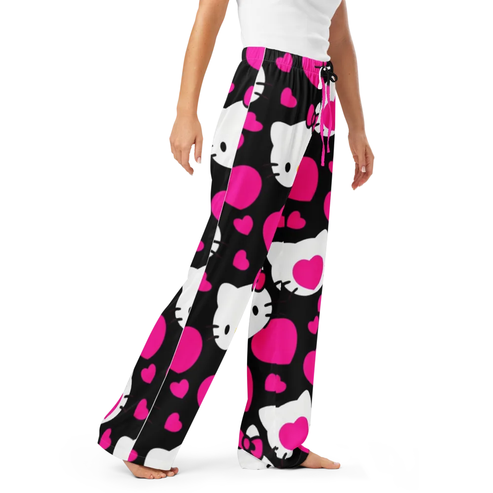 Neon Kitty Hearts on Women's Pajama Pants — Right Front