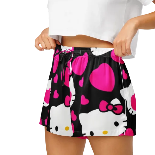 Neon Kitty Hearts on a Women's Pajama Shorts