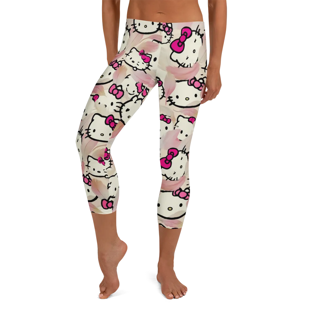 Kawaii Feather Parade on Capri Leggings — Front