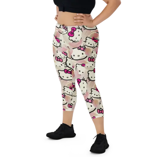 Kawaii Feather Parade on a Capri Leggings