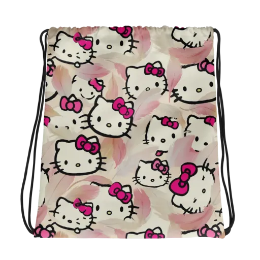 Kawaii Feather Parade on a Drawstring Bag