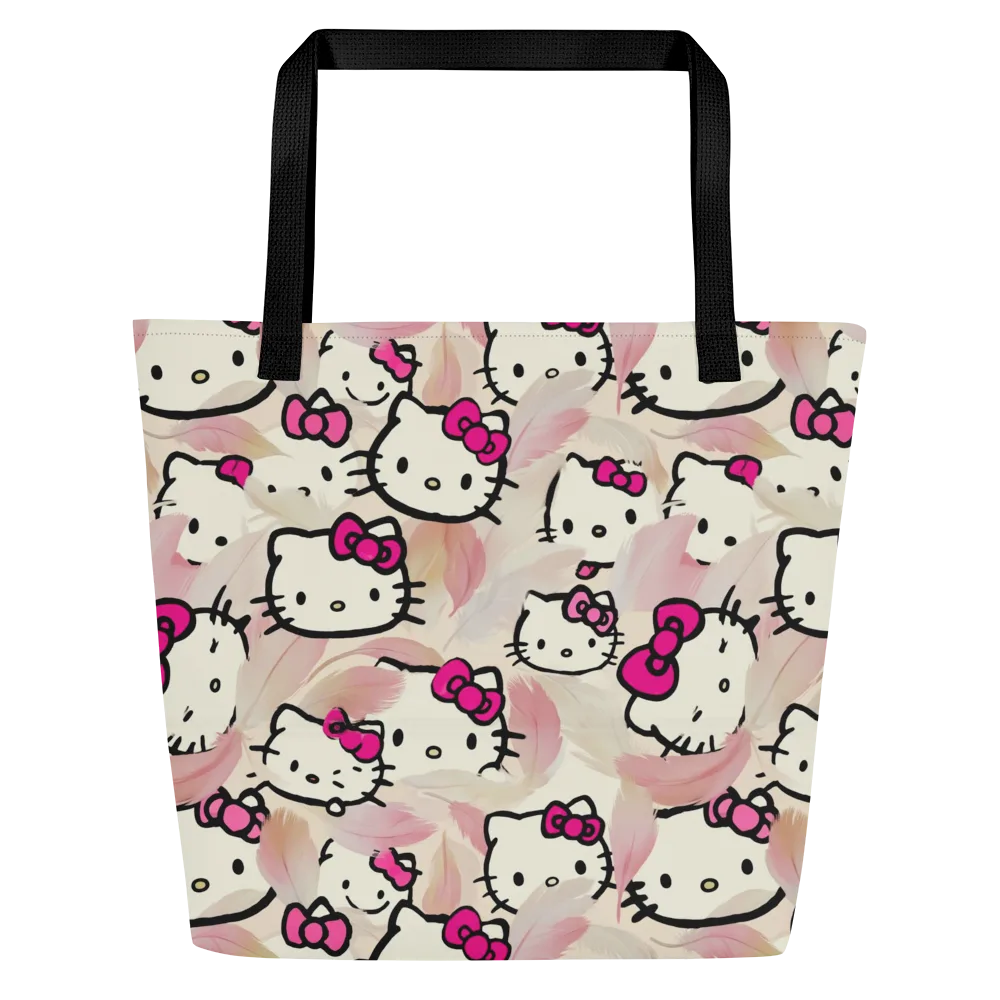 Kawaii Feather Parade on Large Tote Bag W/ Pocket — Front