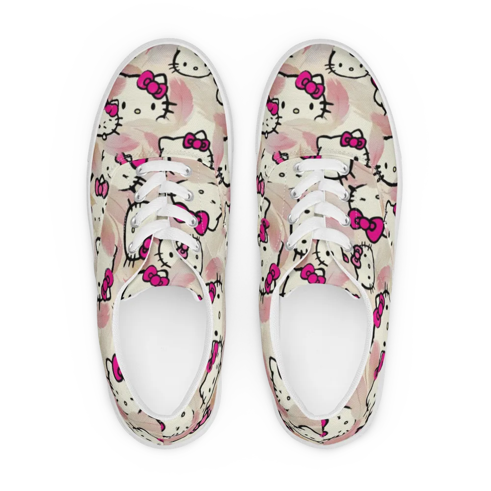 Kawaii Feather Parade on Men's Lace-Up Canvas Shoes — Front