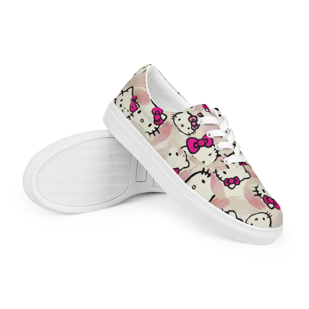 Kawaii Feather Parade on Men's Lace-Up Canvas Shoes — Right Front
